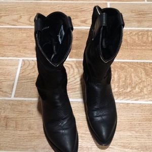 Frye cowboy boots with fur texture calf leather